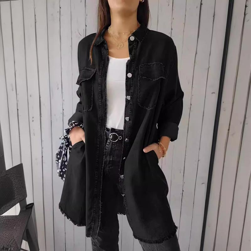 Celine™ | Comfortable women's jacket in faux denim style - Damenbekleidung - Black / S