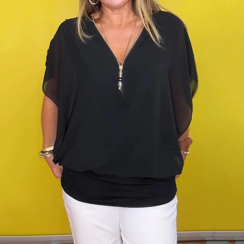 Shine | Elegant Zip-Up Blouse Shirt