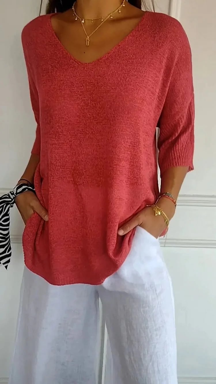 Alva™ | Subtle V-neck knitted top - Heiße Produkte - Red / S (EU 36)
