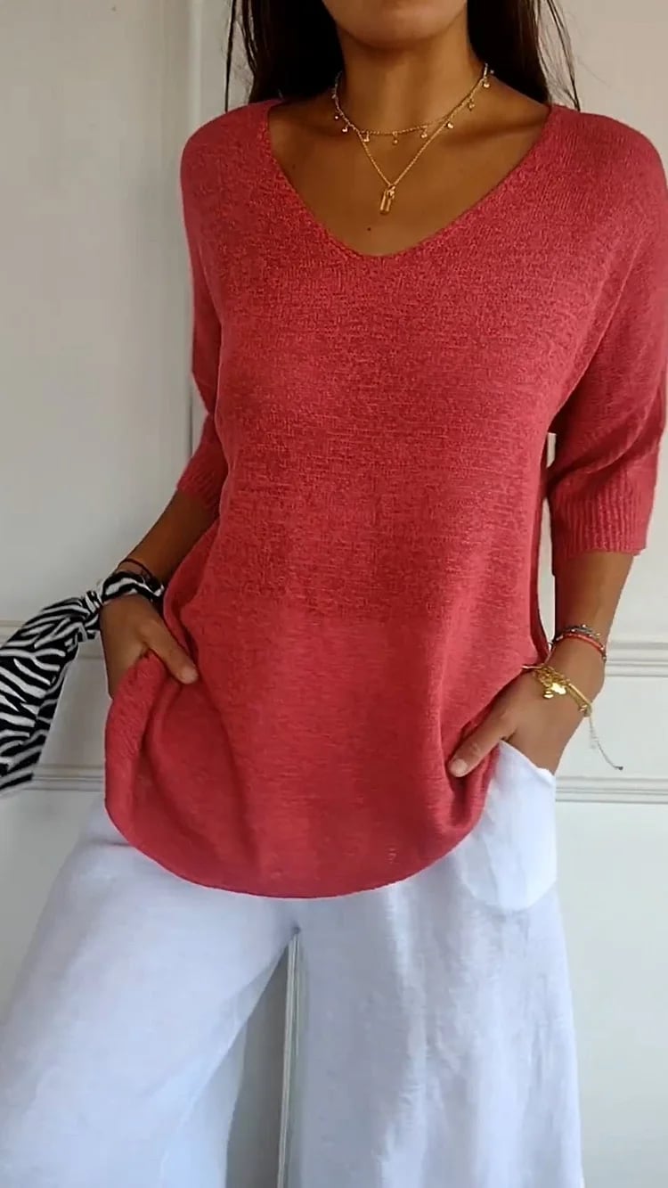 Alva™ | Subtle V-neck knitted top - Heiße Produkte - Grey / S (EU 36)