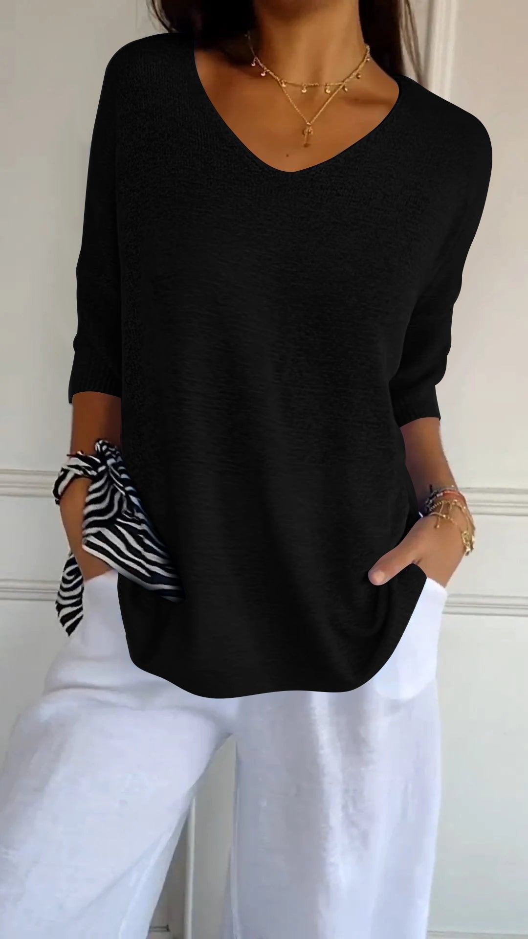 Alva™ | Subtle V-neck knitted top - Heiße Produkte - Black / S (EU 36)
