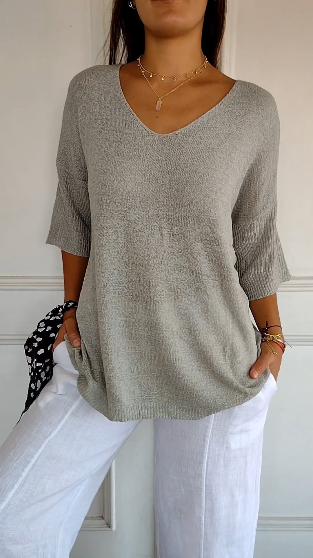 Alva™ | Subtle V-neck knitted top - Heiße Produkte - Grey / S (EU 36)