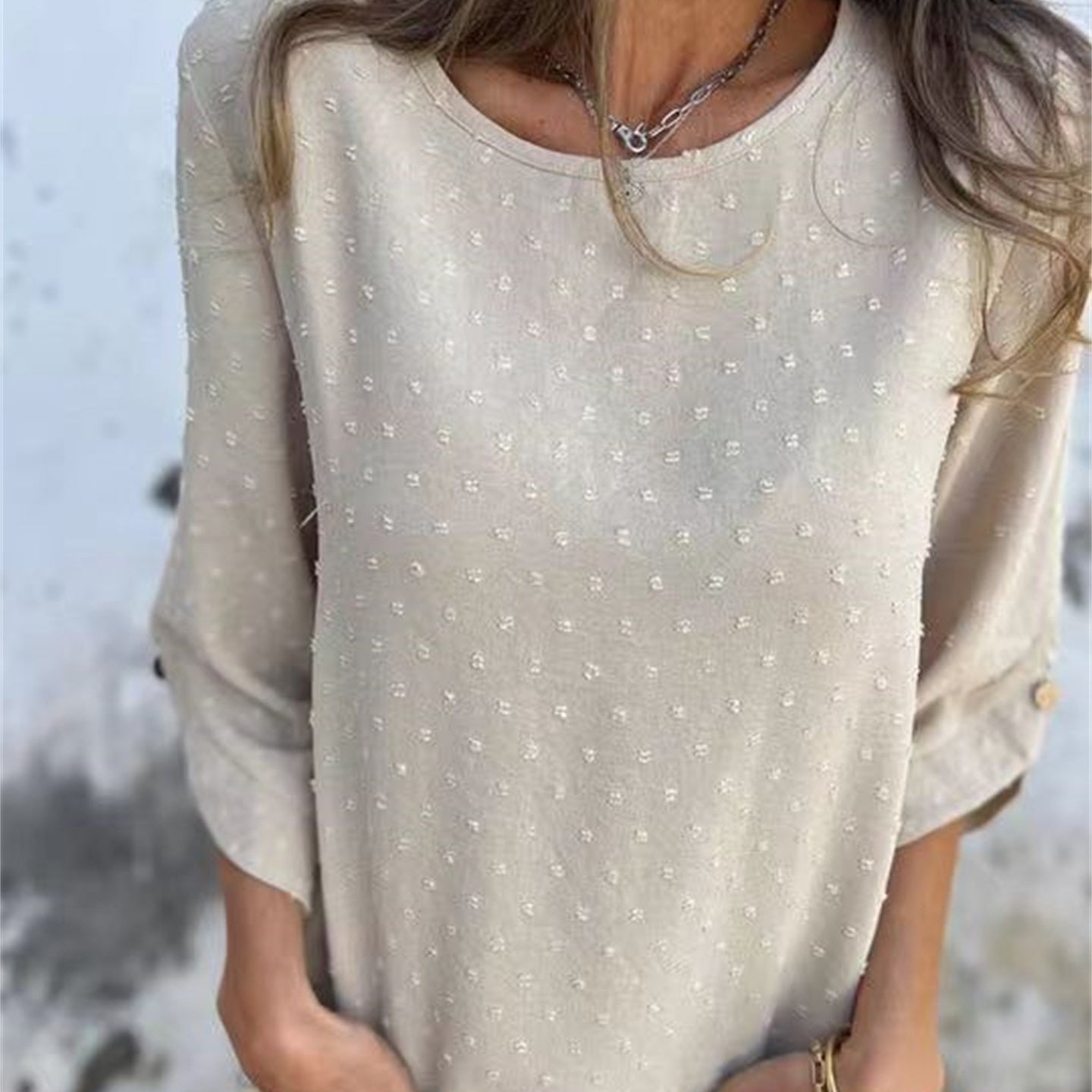 Runa™ | Loose jacquard top with a round neckline - Kläder och Accessoarer - Apricot / S