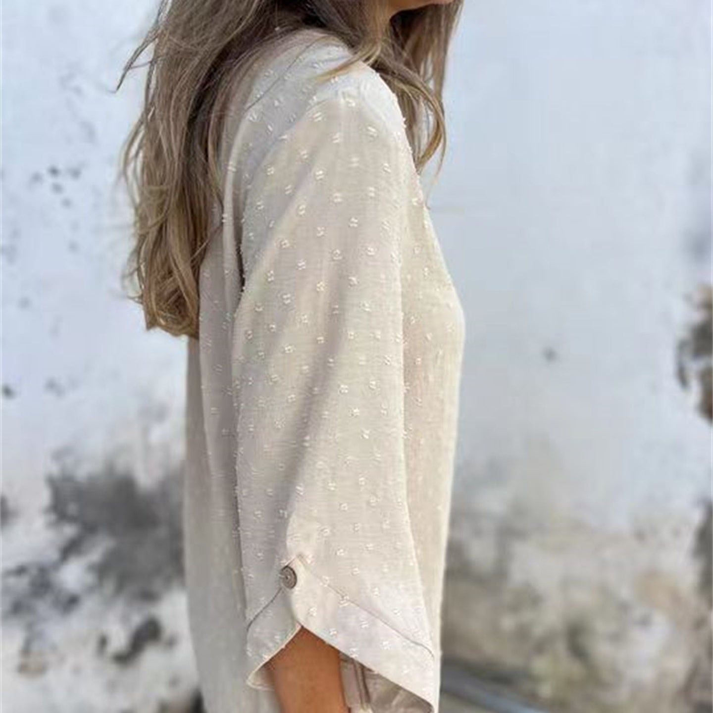 Runa™ | Loose jacquard top with a round neckline - Kläder och Accessoarer - Apricot / S