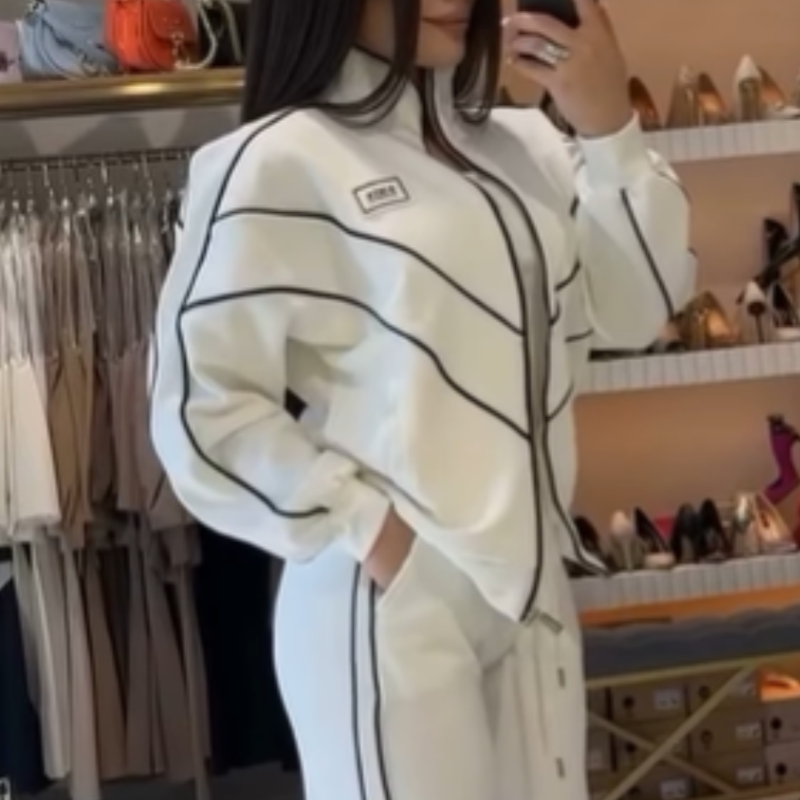 Gisselle | Striped Turtleneck Top & Wide-Leg Trousers Set