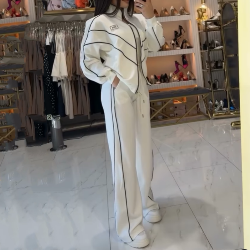 Gisselle | Striped Turtleneck Top & Wide-Leg Trousers Set