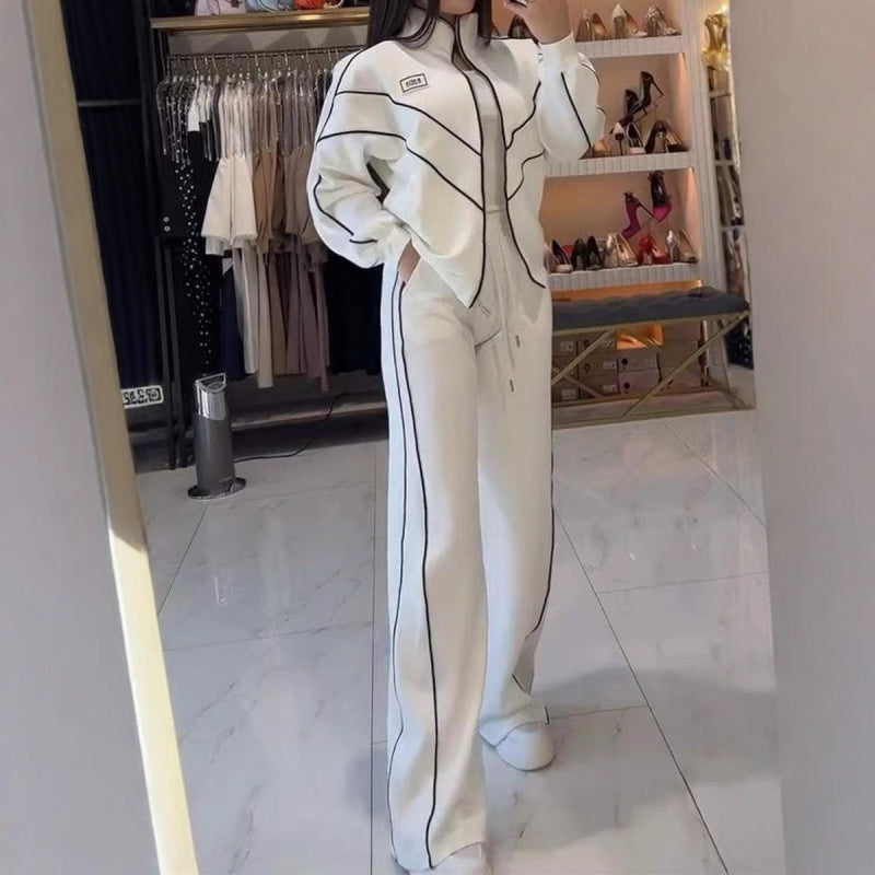 Gisselle | Striped Turtleneck Top & Wide-Leg Trousers Set
