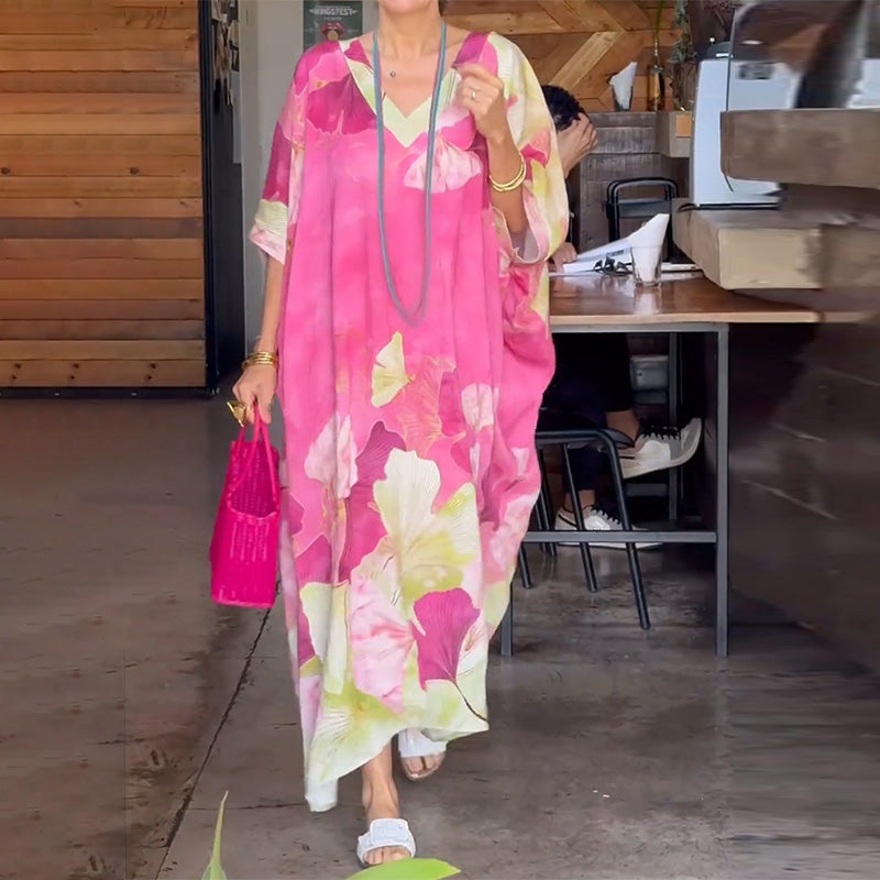 Naomy | Elegant Floral Print Kaftan Dress
