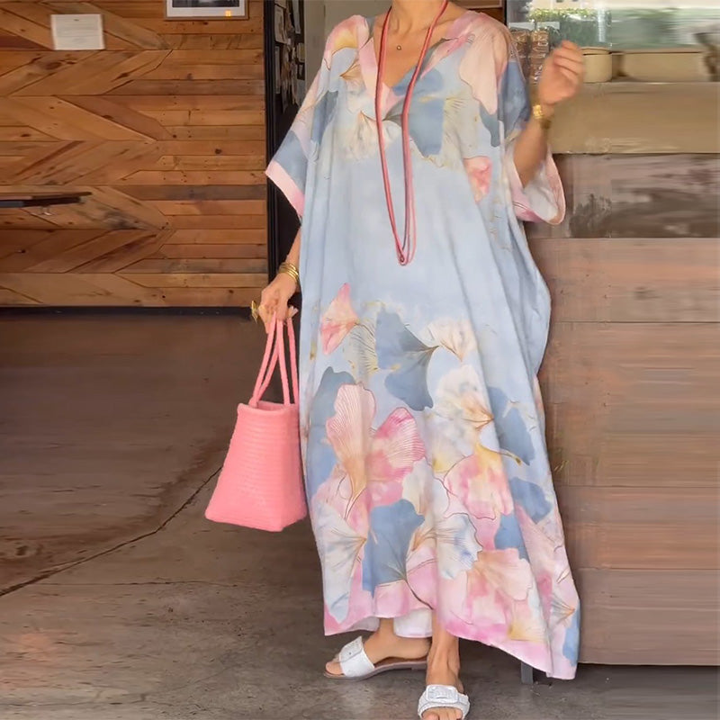 Naomy | Elegant Floral Print Kaftan Dress