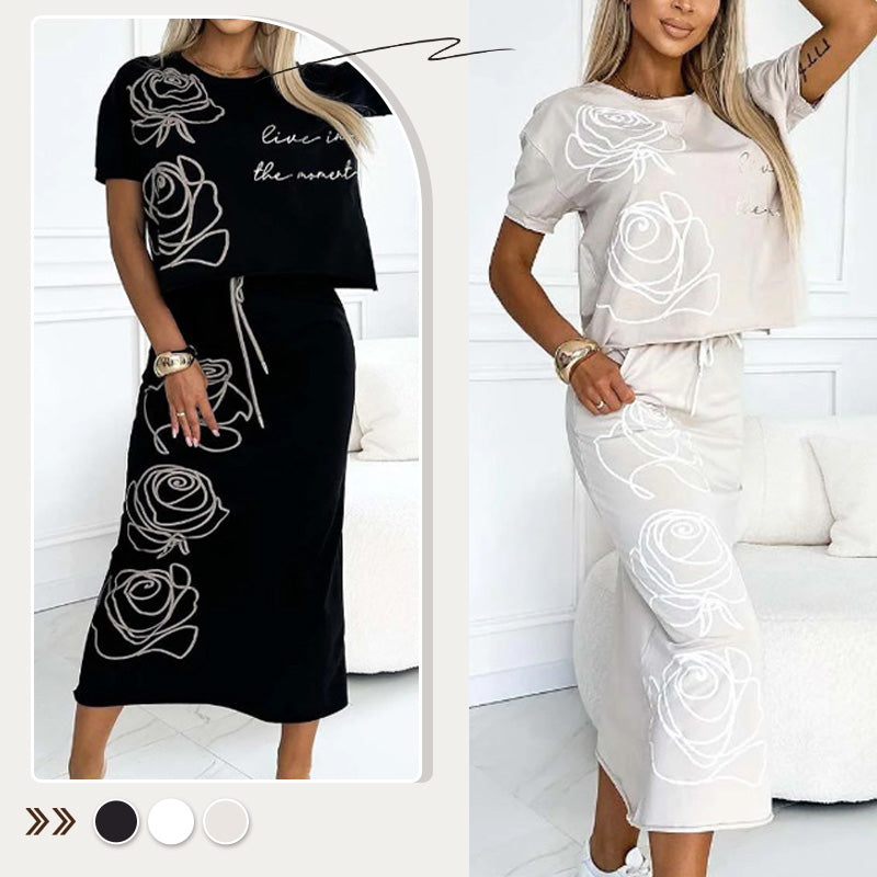 Lyca | Casual Women's Set with Floral T-shirt and Bustier Skirt