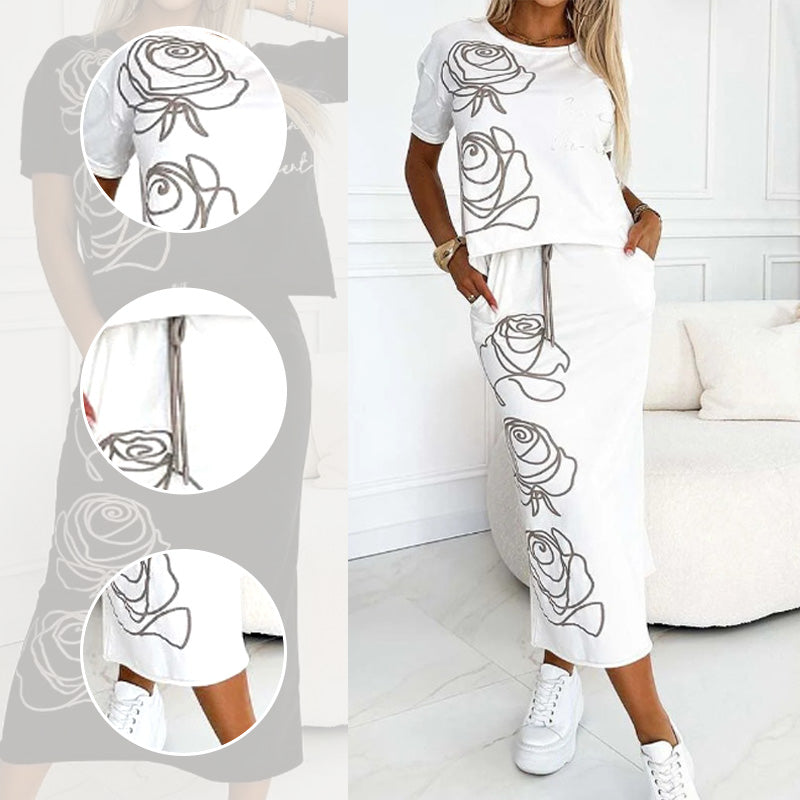Lyca | Casual Women's Set with Floral T-shirt and Bustier Skirt