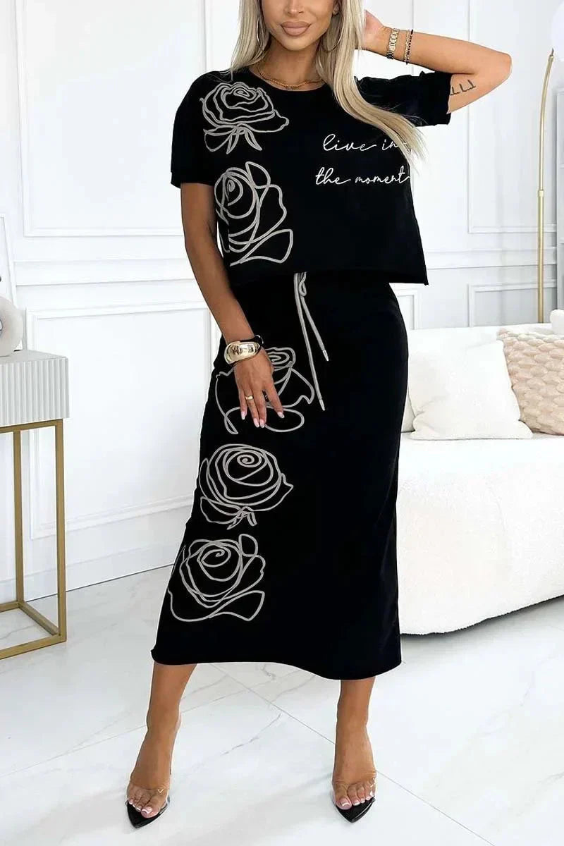 Lyca | Casual Women's Set with Floral T-shirt and Bustier Skirt
