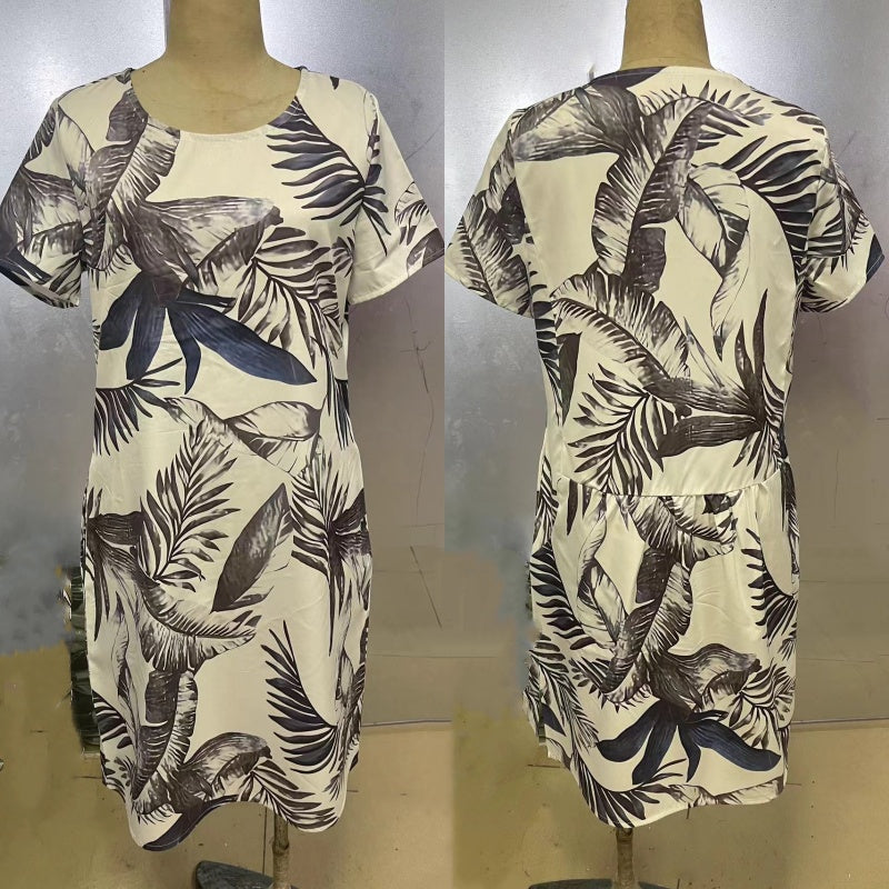 Teres | Round-Neck Dress with Botanical Print