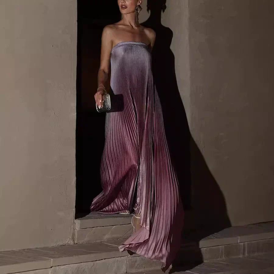 Glenda | Ombre Strapless Pleated Dress