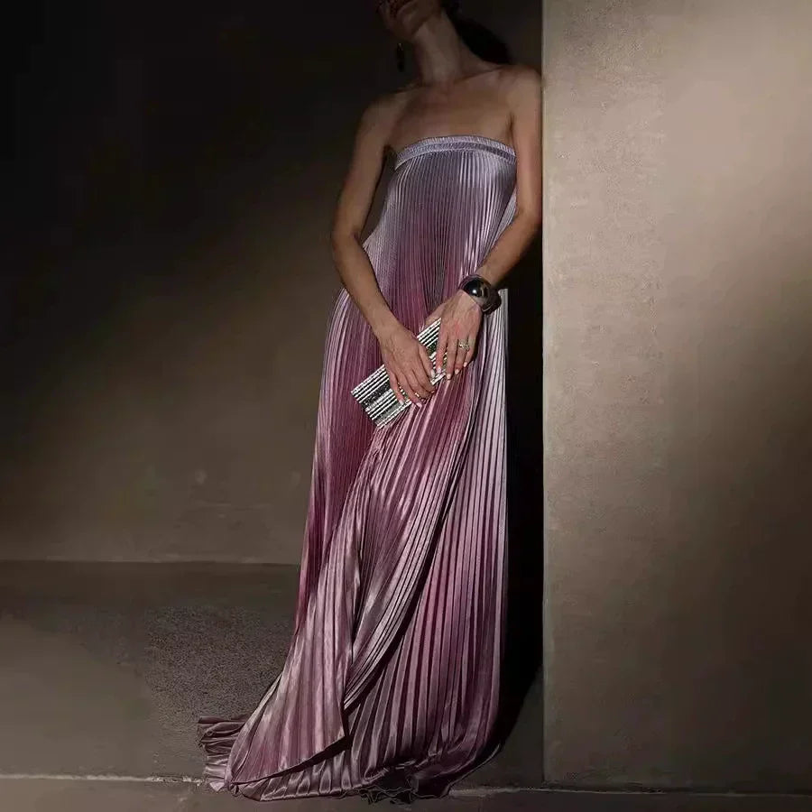 Glenda | Ombre Strapless Pleated Dress