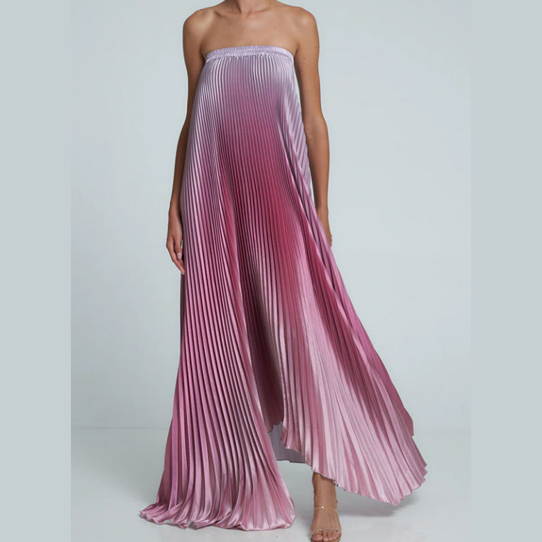 Glenda | Ombre Strapless Pleated Dress