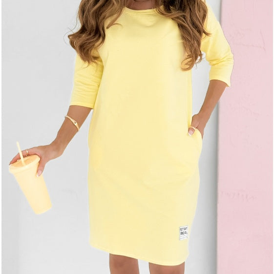 Paisley | Comfortable Dress with 3/4 Sleeves and Round Neck