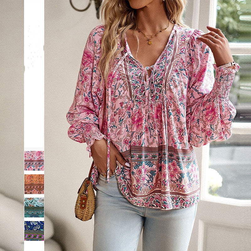 Betha | Printed Long Sleeve Shirt with V-Neck