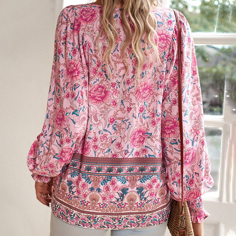 Betha | Printed Long Sleeve Shirt with V-Neck