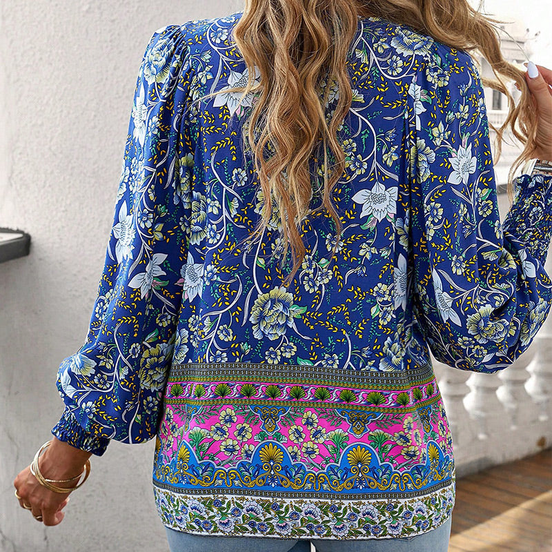 Betha | Printed Long Sleeve Shirt with V-Neck