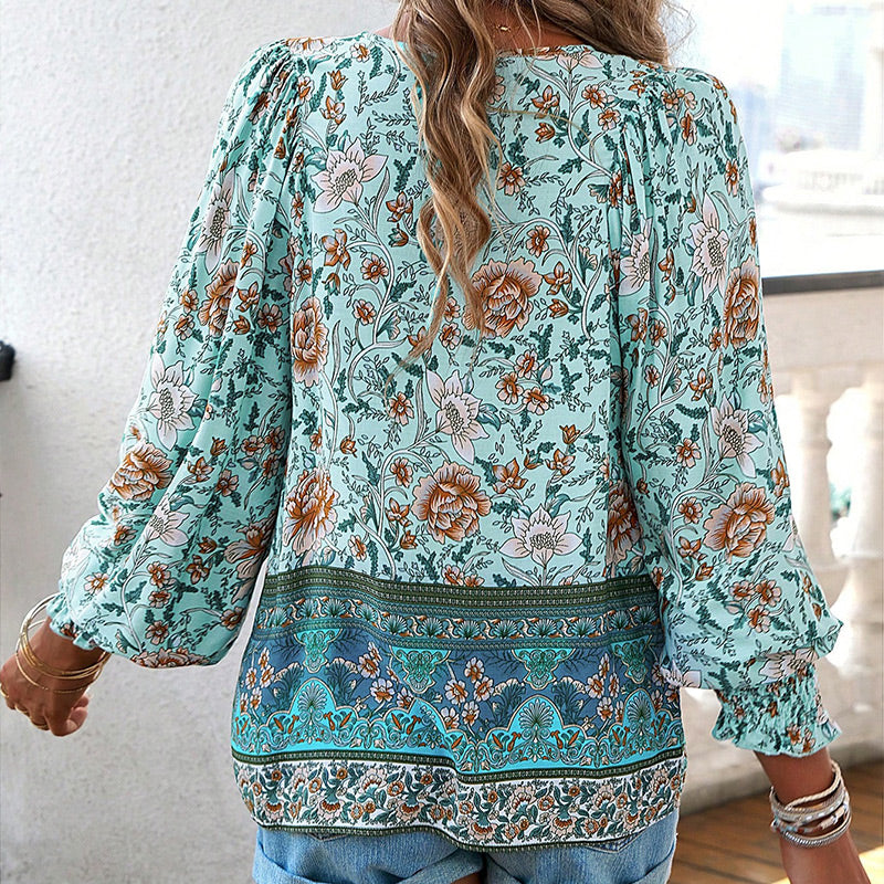 Betha | Printed Long Sleeve Shirt with V-Neck
