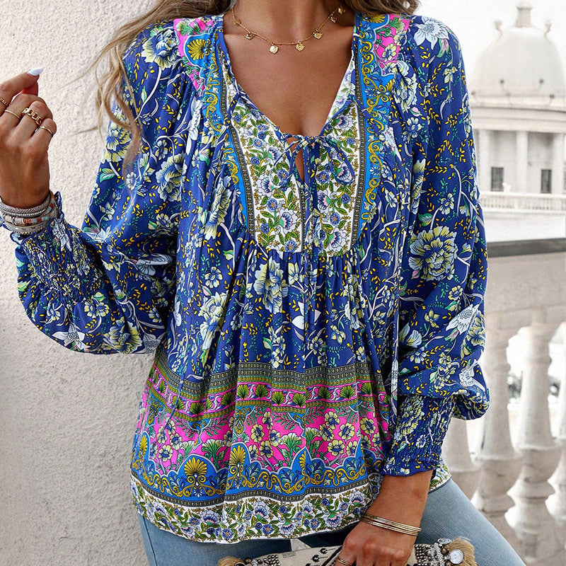 Betha | Printed Long Sleeve Shirt with V-Neck