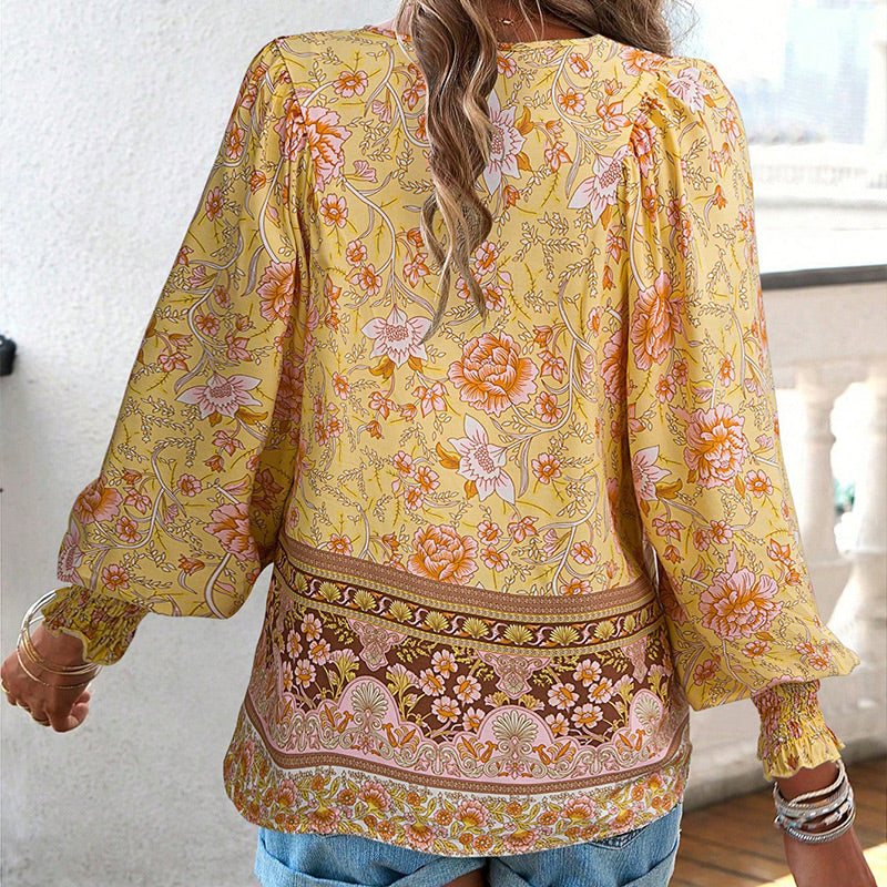 Betha | Printed Long Sleeve Shirt with V-Neck