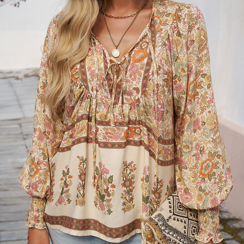 Betha | Printed Long Sleeve Shirt with V-Neck