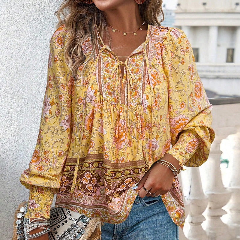 Betha | Printed Long Sleeve Shirt with V-Neck