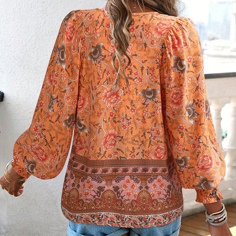 Betha | Printed Long Sleeve Shirt with V-Neck