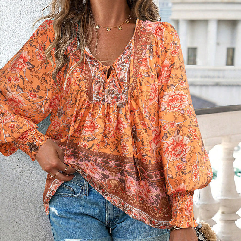 Betha | Printed Long Sleeve Shirt with V-Neck
