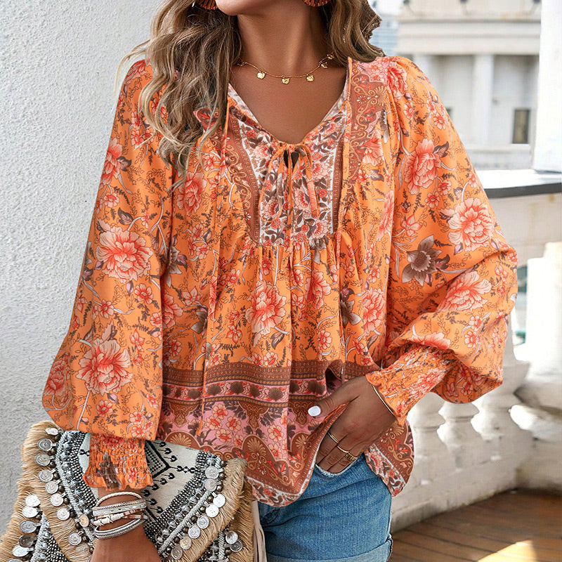 Betha | Printed Long Sleeve Shirt with V-Neck