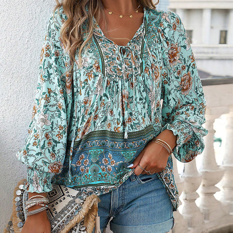 Betha | Printed Long Sleeve Shirt with V-Neck