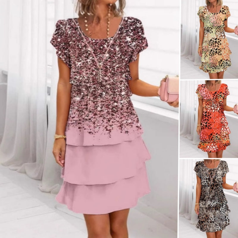 Mitsy | Colorful Sequin Dress with Leopard Print