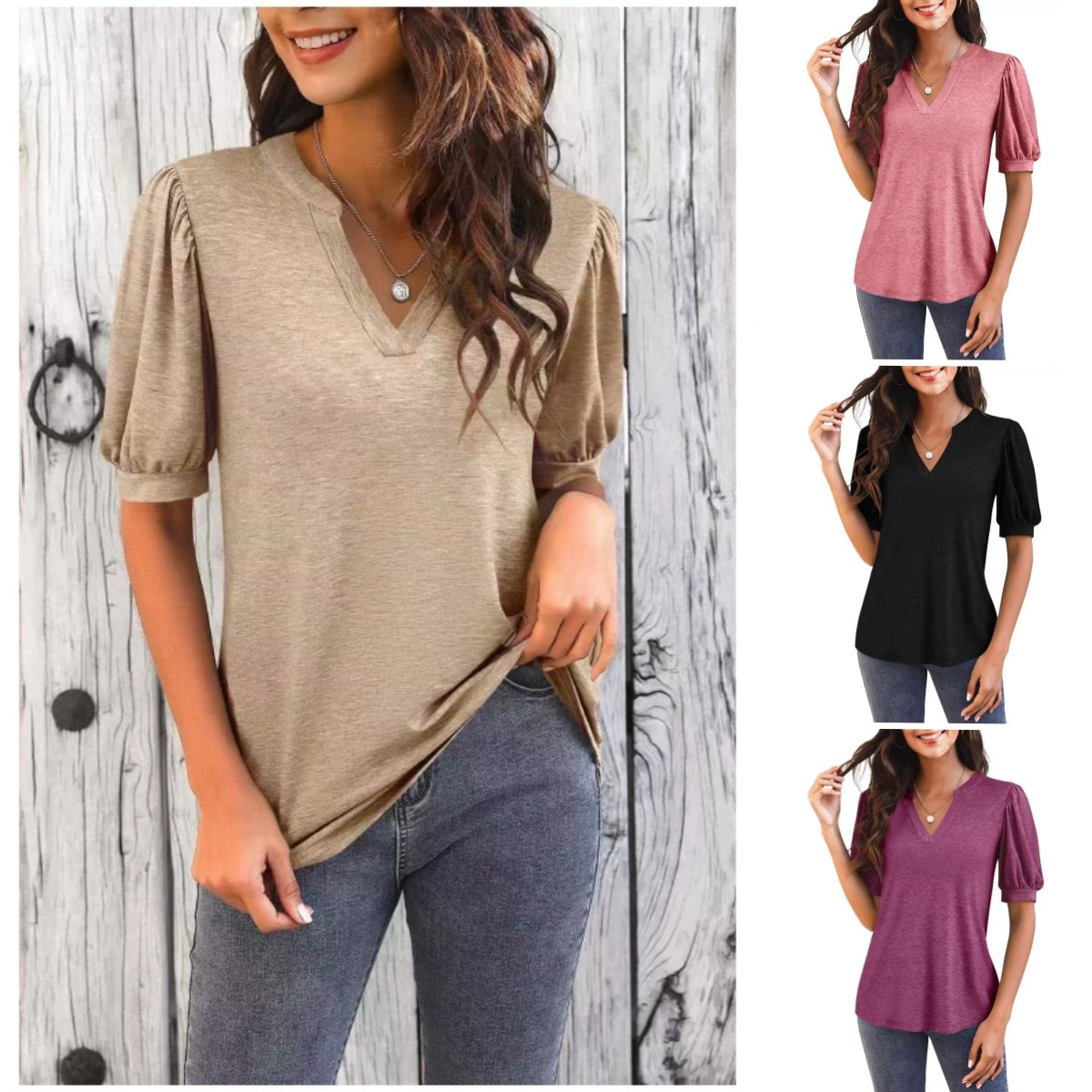 Rachel | Fashionable Women's V-Neck Top with Puff Pattern