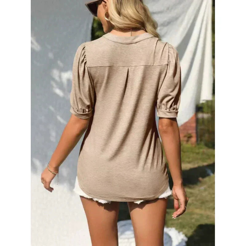 Rachel | Fashionable Women's V-Neck Top with Puff Pattern