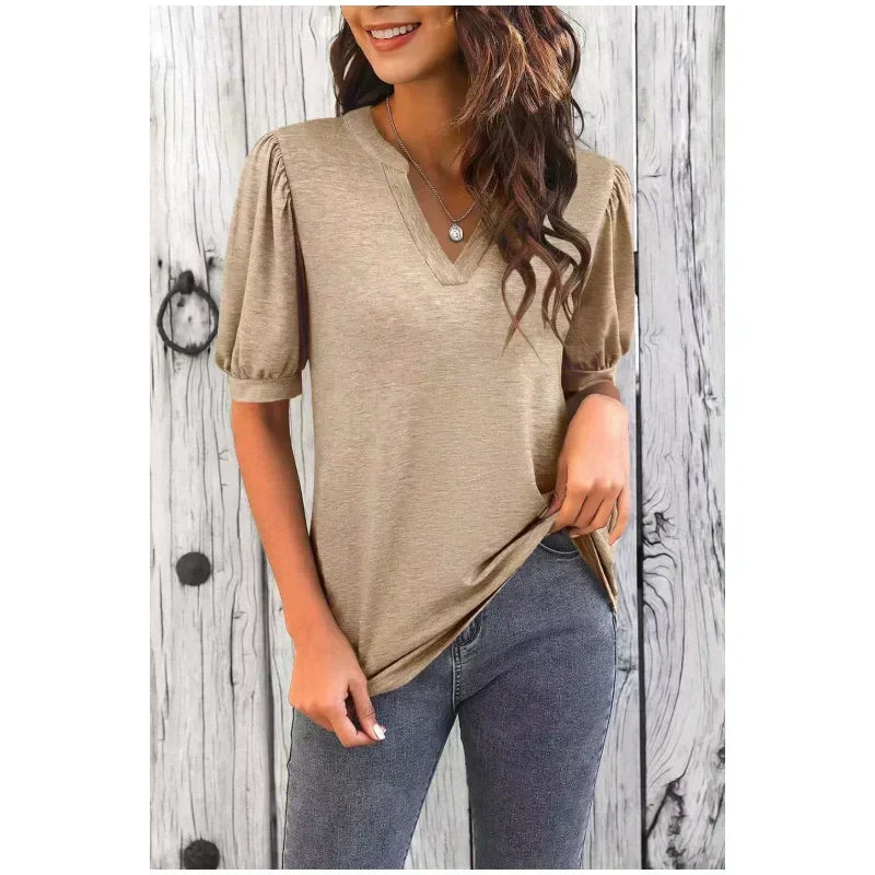 Rachel | Fashionable Women's V-Neck Top with Puff Pattern