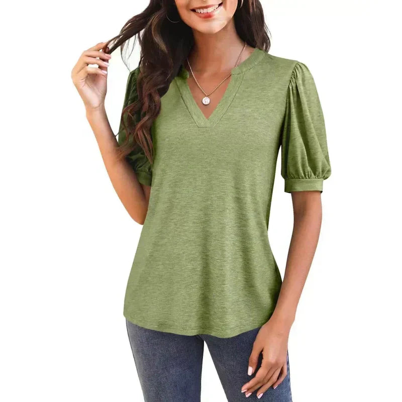 Rachel | Fashionable Women's V-Neck Top with Puff Pattern