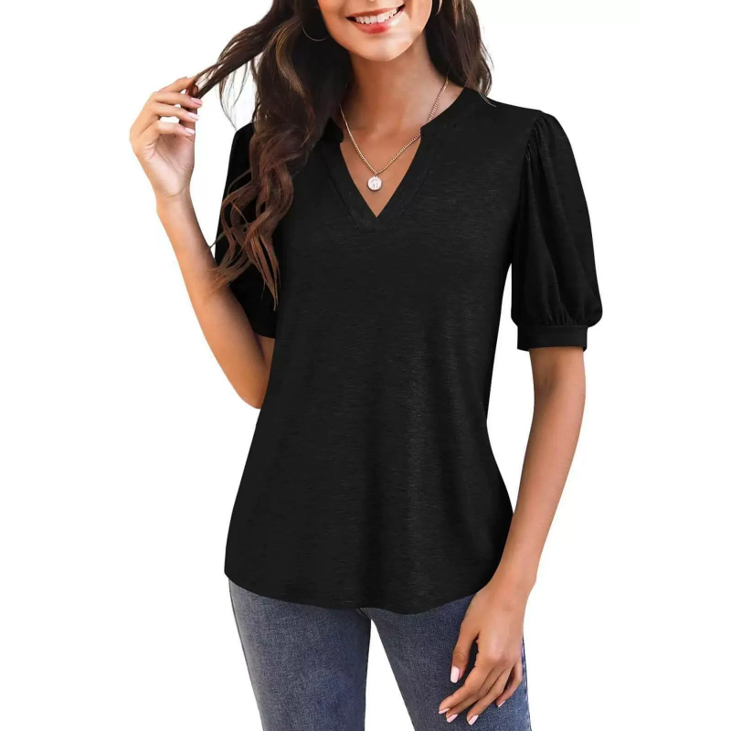 Rachel | Fashionable Women's V-Neck Top with Puff Pattern