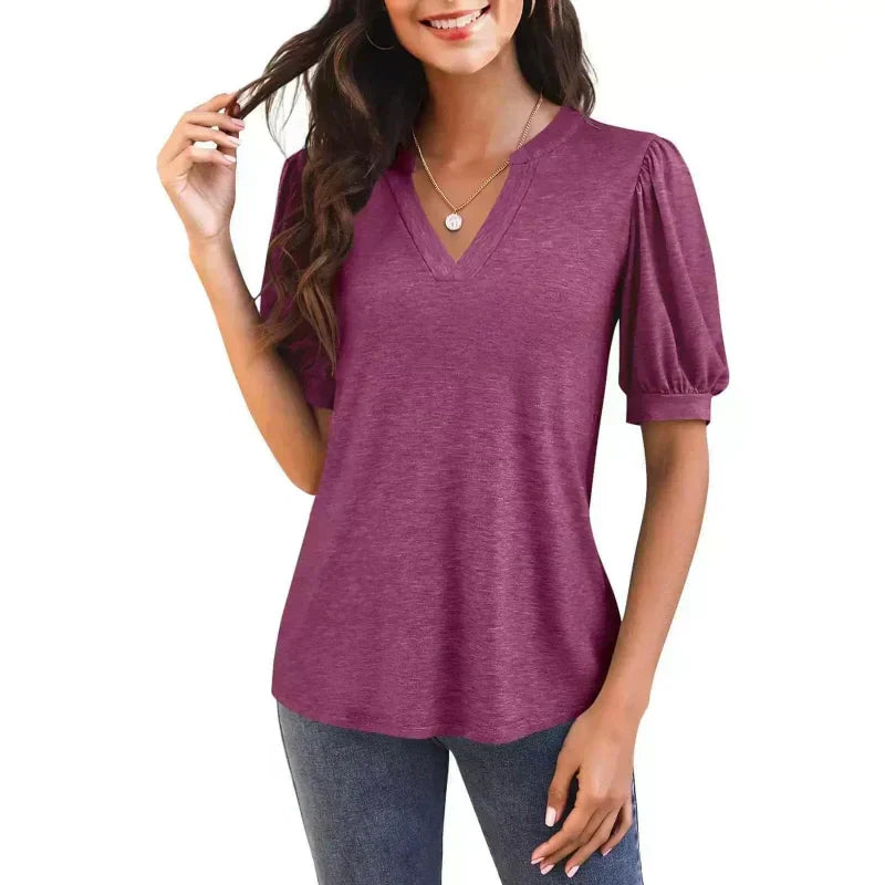 Rachel | Fashionable Women's V-Neck Top with Puff Pattern