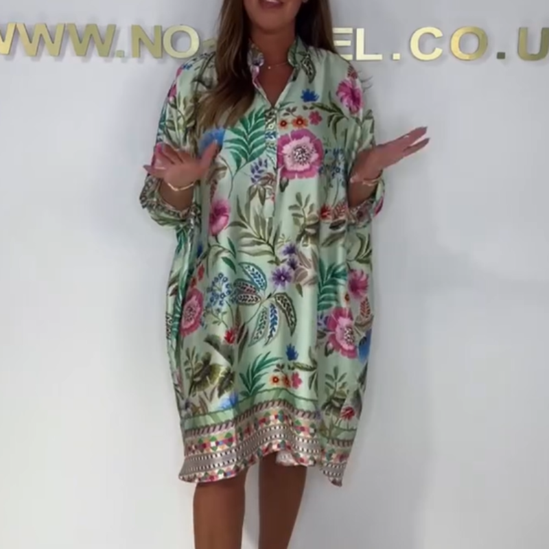 Debie | Comfortable Floral Dress with V-Neck and Button Placket