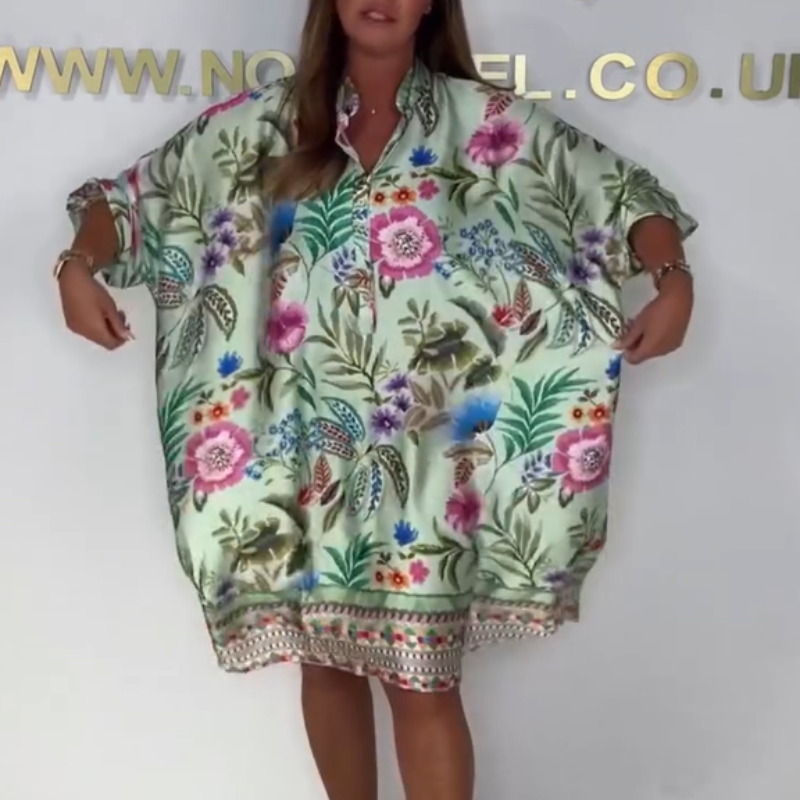 Debie | Comfortable Floral Dress with V-Neck and Button Placket