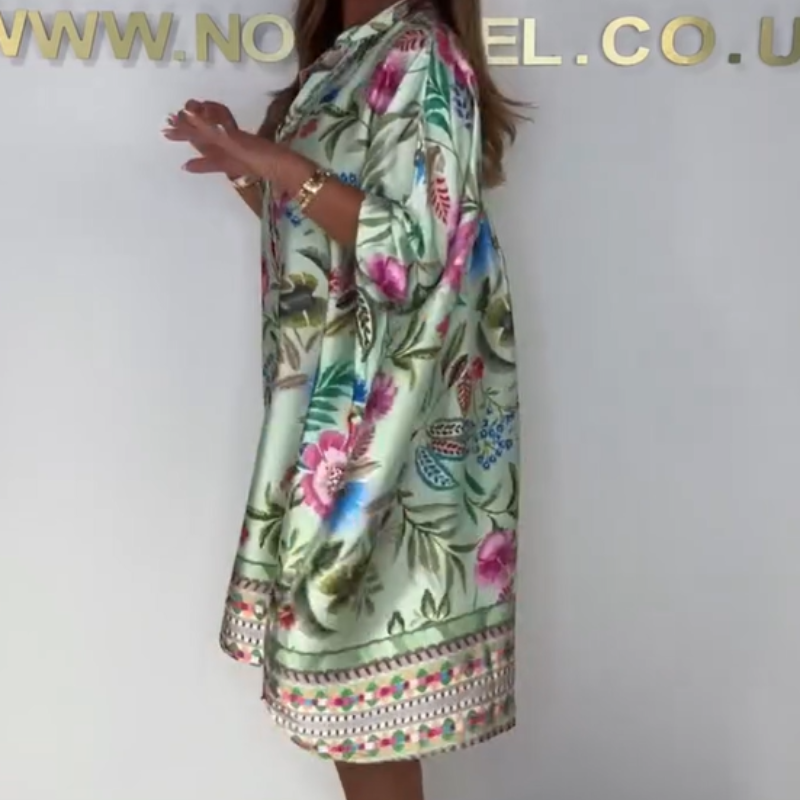 Debie | Comfortable Floral Dress with V-Neck and Button Placket