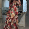 Alexia | Casual Pleated Dress with V-Neck and Floral Accents