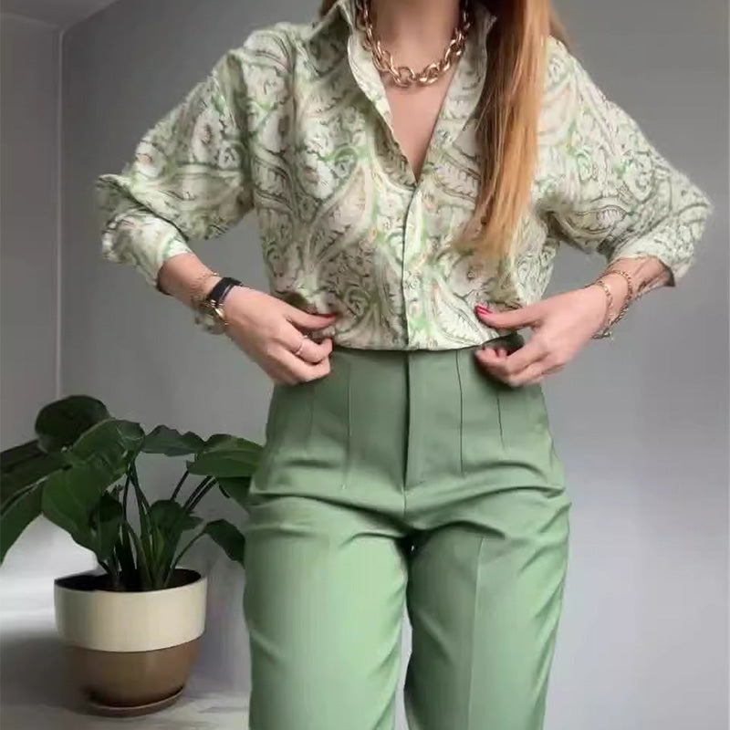 Ashley | Casual 2-Piece Printed Shirt and Trousers Set