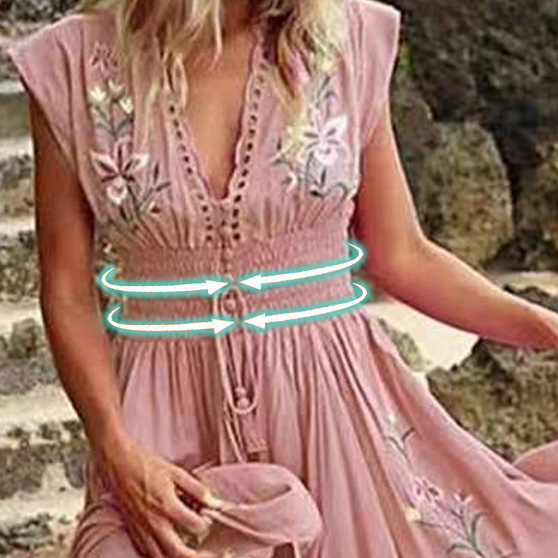 Ivory | Sleeveless Floral Embroidered Maxi Dress with Slit