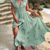 Ivory | Sleeveless Floral Embroidered Maxi Dress with Slit