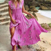 Ivory | Sleeveless Floral Embroidered Maxi Dress with Slit
