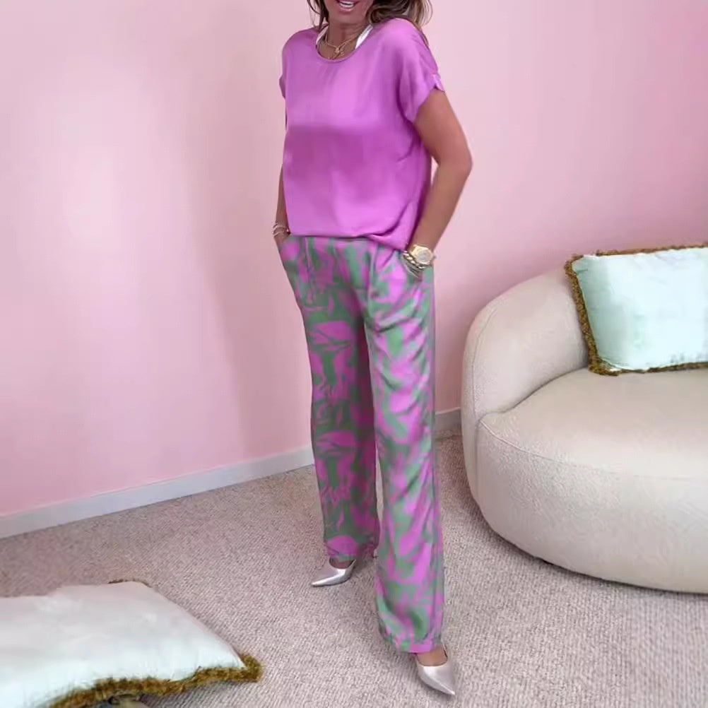 Zahra™ | Two-Piece Set with Top and Printed Wide-Leg Trousers