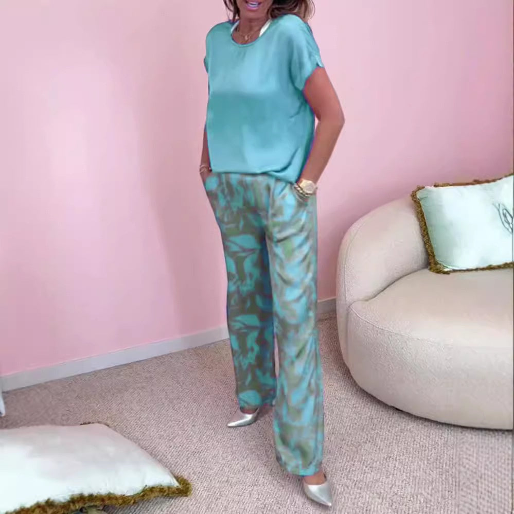 Zahra™ | Two-Piece Set with Top and Printed Wide-Leg Trousers
